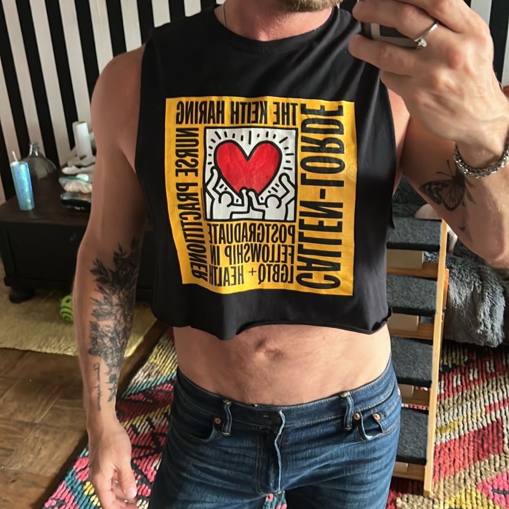 Men’s rare, Callen-lorde Keith Herring, custom one-of-a-kind crop top